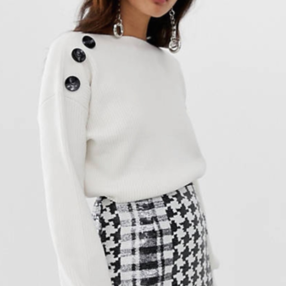 River Island white boat neck sweater with button detail